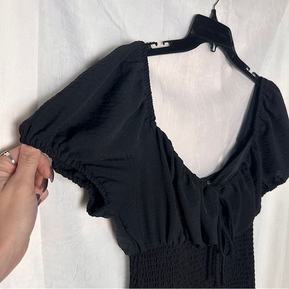 Love Stitch Black Dress Smocked Puff Sleeve Babydoll Mini Dress w/ Ruffle Hem - Picture 7 of 16